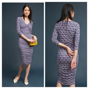 Anthro Moulinette Soeurs Medea Floral Blue Ruched Column Bodycon Dress Large